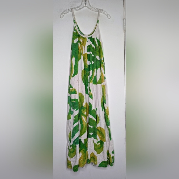 Farm Rio • Monstera Maxi Dress in White/Kelly Green READ - Picture 5 of 7